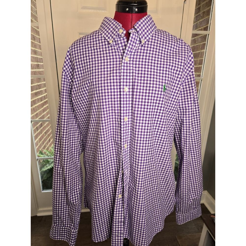 Ralph Lauren Men’s XL Slim Purple/White Plaid Long Sleeve Button Down Shirt